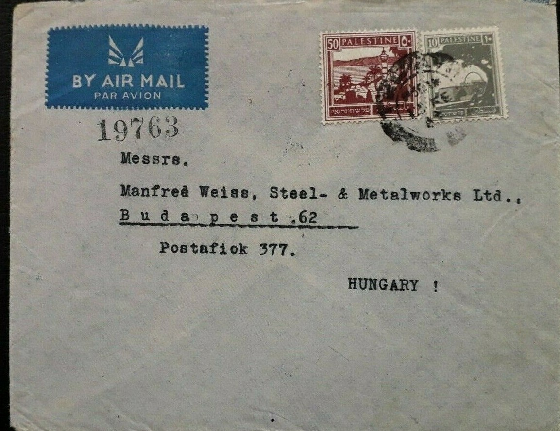 palestine-cover-1947-tel-aviv-hungary-60-mils-airmail-rate-backstamped-budapest