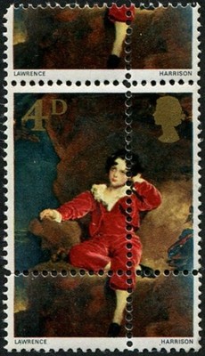 1967-paintings-4d-sg-748-dramatic-perf-shift-on-1-stamps-unusual