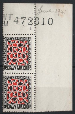 new-zealand-1941-9d-scarlet-black-chalky-paper-p15x14-single-wmk-sg630-serial
