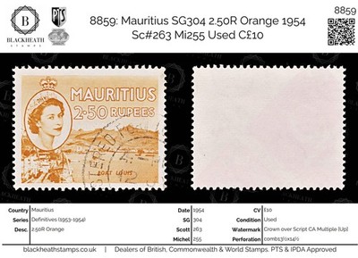 8859-mauritius-sg304-2-50r-orange-1954-sc-263-mi255-used-c10