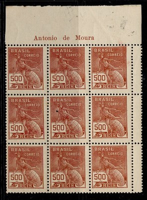 brazil-sg316-1920-40-500r-red-brown-block-of-9-lh-mint