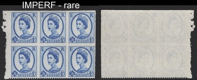 gb-1958-4d-deep-ultramarine-imperf-booklet-pane-of-6-perfs-along-bottom-edge