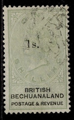 british-bechuanaland-qv-sg28-1s-on-1s-green-black-used-cat-90