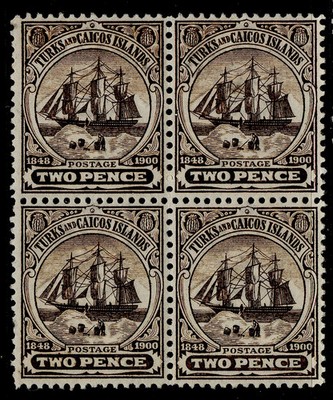 turks-caicos-islands-qv-sg103-2d-sepia-nh-mint-block-x4