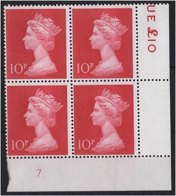 gb-1970-machin-10p-cerise-plate-7-corner-blk-of-4-um