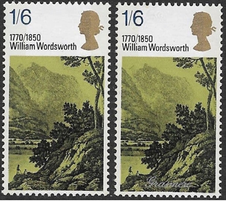 gb-sg-828b-1970-literary-anniversaries-1s6d-with-silver-grasmere-omitted-variety-includes-normal-for-comparison-u-m
