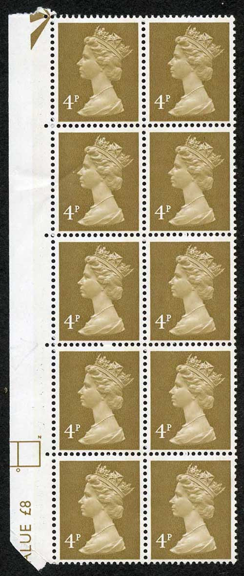 sgx861-4p-ochre-brown-block-of-10-two-phos-bands-3-blind-perfs-u-m