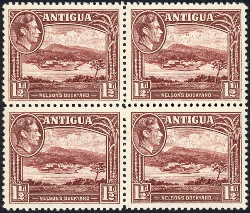 antigua-sg100-1-1-2d-dull-reddish-brown-block-of-four-u-m-cat-16-pounds