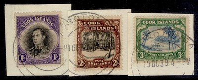 cook-islands-gvi-sg127-129-1938-complete-set-fine-used-cat-75-on-small-piece