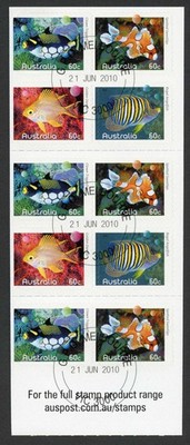 australia-sg3416a-2010-fishes-of-the-reef-self-adhesive-pane-fine-used