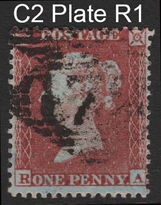 gb-1854-1d-red-small-crown-perf-14-sg22-plate-r1-ra-vgu-spec-c2-c100