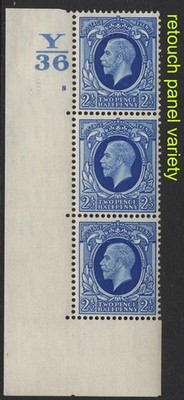 gb-1934-2d-sg443-y36-cyl-8-no-dot-corner-strip-of-3-with-r18-1-retouched