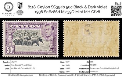 8118-ceylon-sg394b-50c-black-dark-violet-1938-sc-286d-mi239d-mint-mh-c28
