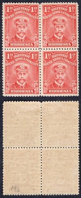rhodesia-sg194-1d-scarlet-block-of-four-m-m-cat-100-pounds