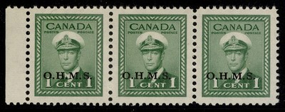 canada-gvi-sg-o162-1c-green-nh-mint-cat-21-horizontal-strip-x3
