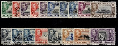 falkland-islands-gvi-sg146-163-1938-50-complete-set-fine-used-cat-250