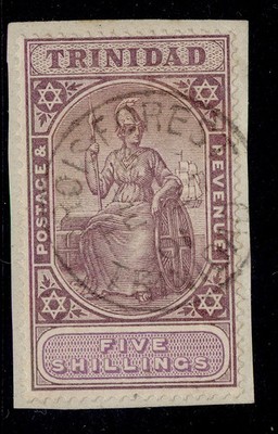 trinidad-edvii-sg132-5s-lilac-mauve-vfu-cat-110-cds-pmk-on-small-piece