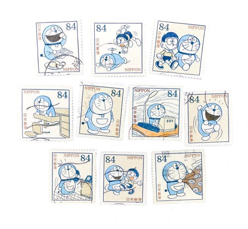 10-x-doraemon-used-japanese-postage-stamps-all-off-paper-japan-cat-robot
