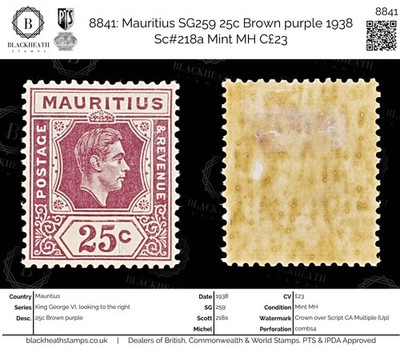 8841-mauritius-sg259-25c-brown-purple-1938-sc-218a-mint-mh-c23