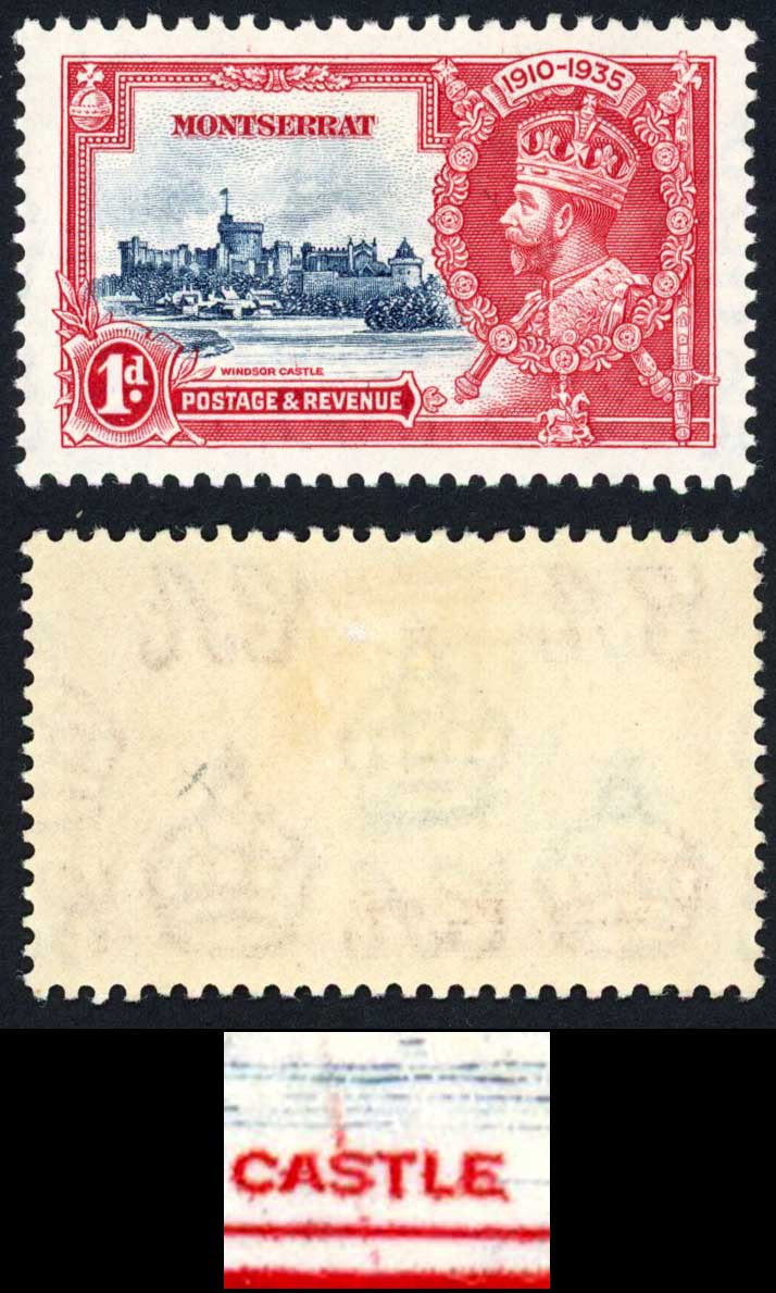 montserrat-sg94-1935-1d-silver-jubilee-diagonal-line-though-s-of-castle-m-m