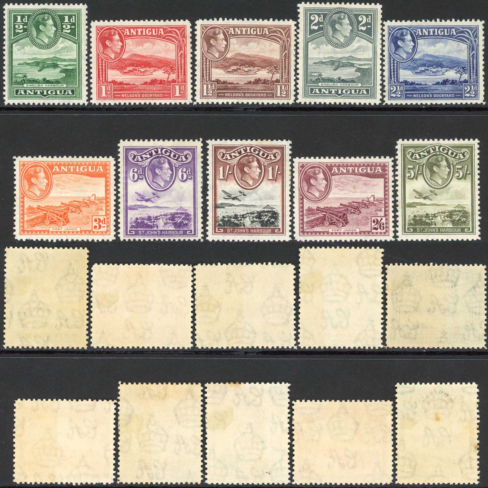 antigua-sg98-107-kgvi-1938-51-part-set-of-10-wmk-mult-script-ca-m-m