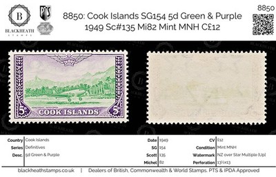 8850-cook-islands-sg154-5d-green-purple-1949-sc-135-mi82-mint-mnh-c12