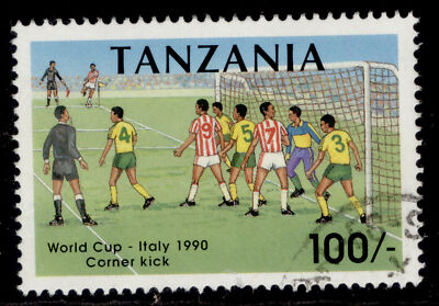 tanzania-qeii-sg797-1990-100s-corner-kick-fine-used