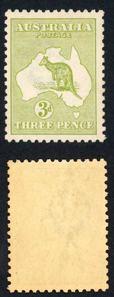 australia-sg37b-3d-olive-green-die-i-kangaroo-wmk-3rd-crown-m-m-lightly-toned