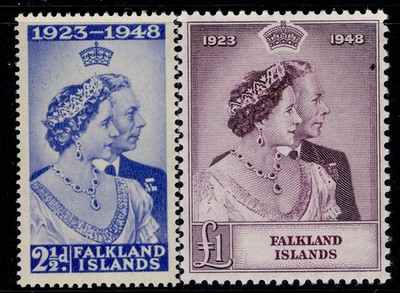 falkland-islands-gvi-sg166-167-1949-royal-silver-wedding-set-lh-mint-cat-92