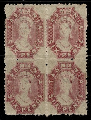australia-tasmania-qv-sg142-6d-reddish-purple-lh-mint-cat-720-block
