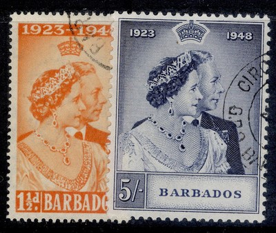 barbados-gvi-sg265-266-1948-royal-silver-wedding-set-fine-used-cat-50
