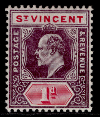 st-vincent-edvii-sg86b-1d-dull-purple-carmine-lh-mint-cat-28-chalky