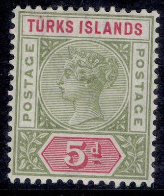 turks-caicos-islands-qv-sg72-5d-olive-green-carmine-lh-mint-cat-13