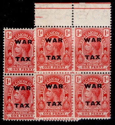 turks-caicos-islands-gv-sg146-146a-1d-shade-varieties-nh-mint-blocks-x4