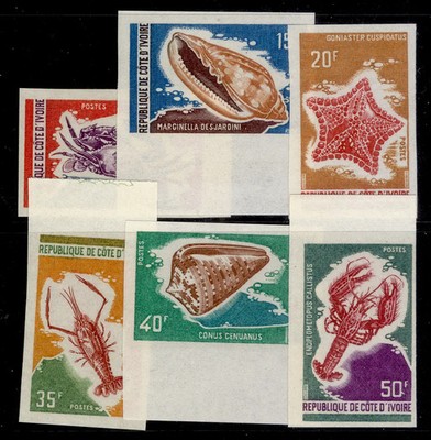 ivory-coast-1971-marine-life-imperf-set-yvert-312-17-nh-mint
