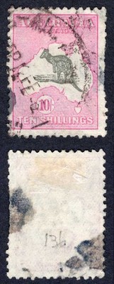 australia-sg136-10-kangaroo-wmk-c-of-a-trimmed-perfs-at-right-cat-160-pounds