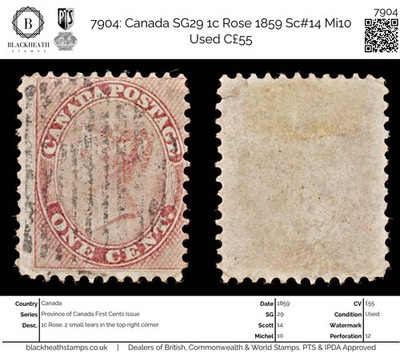 7904-canada-sg29-1c-rose-1859-sc-14-mi10-used-c55