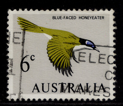 australia-qeii-sg387-6c-olive-yellow-black-blue-pale-grey-fine-used