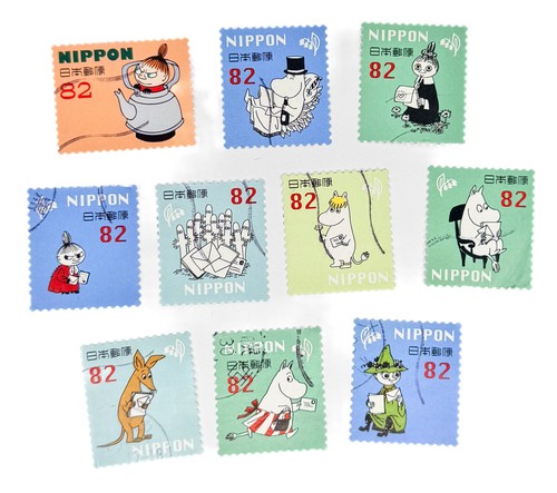 10-x-moomin-used-japanese-postage-stamps-all-different-off-paper