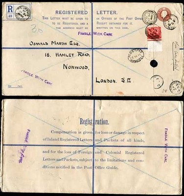 rp27-kgv-3d-red-brown-registered-envelope-with-w-size-k-used-with-1d-downey-r