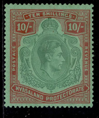 nyasaland-gvi-sg142-10s-emerald-deep-red-pale-green-m-mint-cat-55