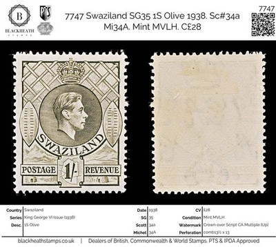 7747-swaziland-sg35-1s-olive-1938-sc-34a-mi34a-mint-mvlh-c28