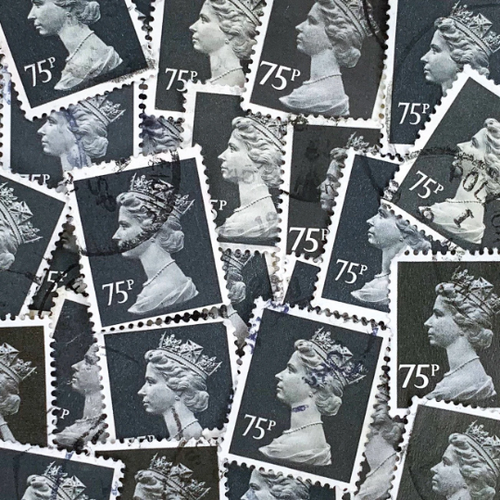 25-x-black-used-british-75p-machin-postage-stamps-all-off