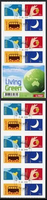 australia-sg3016b-2008-living-green-double-sided-self-adhesive-booklet-pane-used