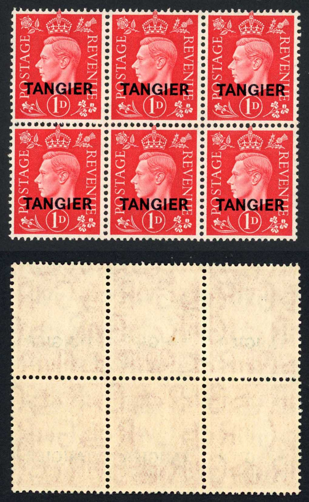 tangier-sg246-kgv-1d-scarlet-u-m-block-of-six-m-m-cat-162-pounds