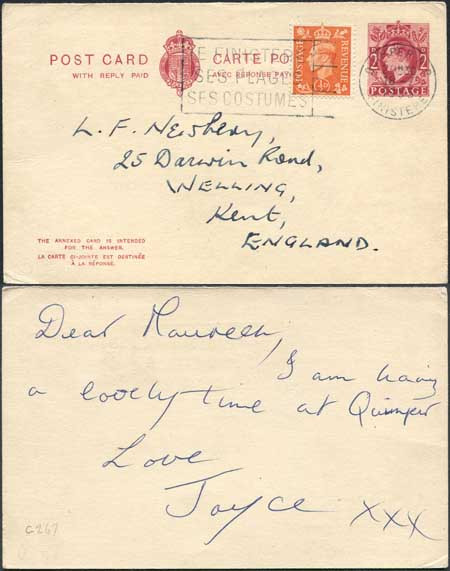 cp105b-r-kgvi-2d-red-brown-reply-card-used-pinkish-tinted-card-uprated