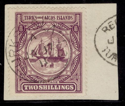 turks-caicos-qv-sg108-2s-purple-very-fine-used-cds-pmk-on-small-piece