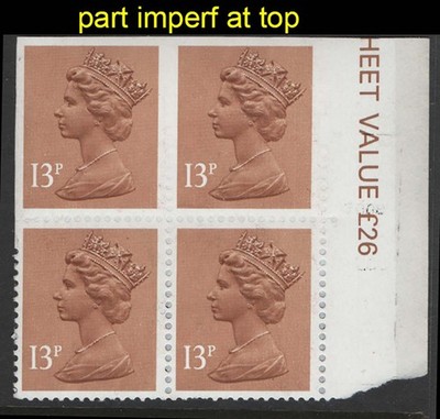 gb-1984-machin-13p-cb-part-imperf-marginal-block-of-4-full-imperf-for-top