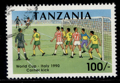 tanzania-qeii-sg797-1990-100s-corner-kick-fine-used