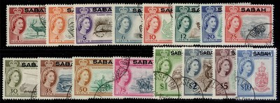malaysia-sabah-qeii-sg408-423-1964-65-complete-set-fine-used-cat-75